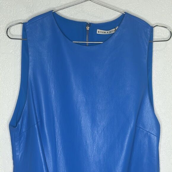 NWT Alice + Olivia Coley Vegan Leather Dress Cornflower Blue Size 8 - Picture 4 of 14